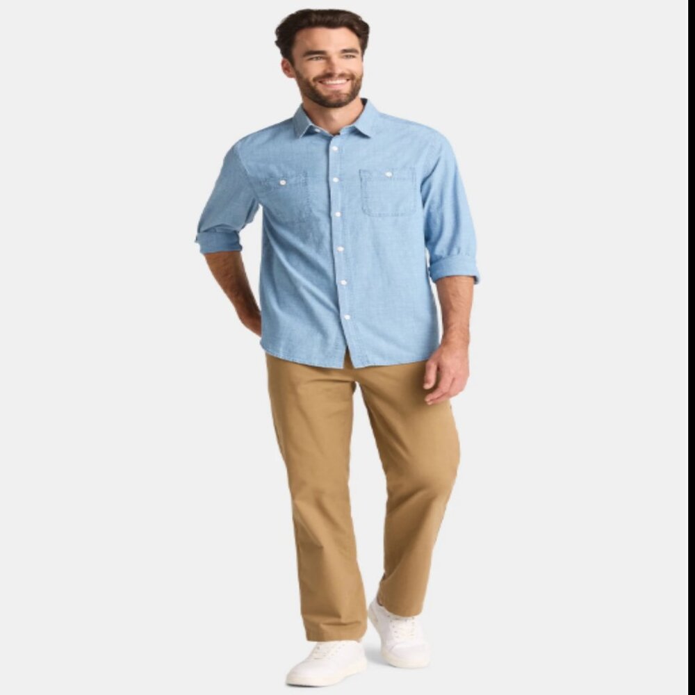 Denim Look - Light Chambray - George Men's Button Shirt w Long Sleeves - Cotton